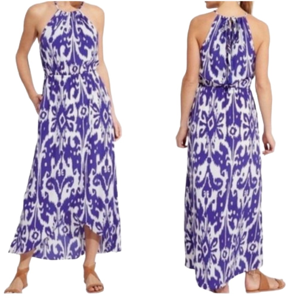 Athleta Ikat Bloom Ripple Maci Dress Blue White Size Medium